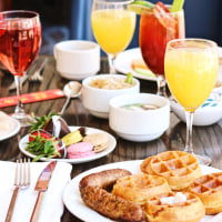 Waffles, sausage, and Mimosa Brunch