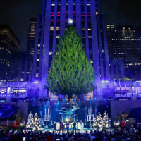Light snow falls as the Backstreet Boys perform during the 2024 Rockefeller Center tree lighting ceremony in New York on December 4, 2024. 