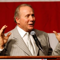 Michael Reagan speaking at a get-out-the-vote rally for U.S. Republican Senate candidate Sharron Angle featuring U.S. Sen. John McCain (R-AZ) at The Orleans Oct. 29, 2010 in Las Vegas.