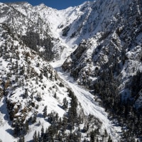 Salt Lake City, UT - April 6: Evidence of a large avalanche fol