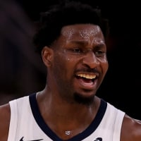 Jan 26, 2026; Houston, Texas, USA; Memphis Grizzlies forward Jaren Jackson Jr. (8) reacts after a made basket against the Houston Rockets during the second quarter at Toyota Center. Mandatory Credit: Erik Williams-Imagn Images