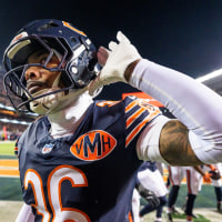 CHICAGO, ILLINOIS - JANUARY 4: Jonathan Owens #36 of the Chicago Bears gestures to the fans during the second half of the NFL football game against the Detroit Lions at Solider Field on January 4, 2026 in Chicago, Illinois. (Photo by Todd Rosenberg/Getty Images)