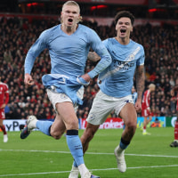 LIVERPOOL, ENGLAND - FEBRUARY 08: Erling Haaland of Manchester City celebrates scoring his team's second goal from the penalty spot during the Premier League match between Liverpool and Manchester City at Anfield on February 08, 2026 in Liverpool, England. (Photo by Michael Regan/Getty Images)