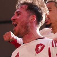 NOTTINGHAM, ENGLAND - FEBRUARY 22: Alexis Mac Allister of  Liverpool celebrates scoring his team's first goal during the Premier League match between Nottingham Forest and Liverpool at City Ground on February 22, 2026 in Nottingham, England. (Photo by Ben Roberts - Danehouse/Getty Images)