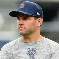 LAS VEGAS, NEVADA - SEPTEMBER 28:  Pass game coordinator Press Taylor looks on before a game against the Las Vegas Raiders at Allegiant Stadium on September 28, 2025 in Las Vegas, Nevada. (Photo by Chris Unger/Getty Images)