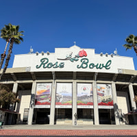 PASADENA, CALIFORNIA - DECEMBER 29: A general overall view of the facade at Rose Bowl Stadium, the site of the CFP Quarterfinal between the Alabama Crimson Tide and the Indiana Hoosiers on December 29, 2025 in Pasadena, California. (Photo by Kirby Lee/Getty Images)