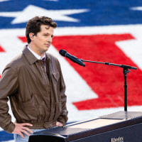 SANTA CLARA, CA - FEBRUARY 08: Charlie Puth prepares to perform the National Anthem prior to the start of the Seattle Seahawks versus the New England Patriots Super Bowl LX game on February 8, 2026, at Levi's Stadium in Santa Clara, CA. (Photo by Matthew Huang/Icon Sportswire via Getty Images)