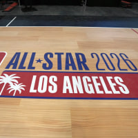 Jan 16, 2024; Inglewood, California, USA; The 2026 NBA All-Star Game logo is displayed at a press conference at the Intuit Dome. Mandatory Credit: Kirby Lee-Imagn Images