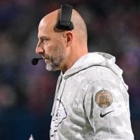 Nov 17, 2024; Orchard Park, New York, USA; Kansas City Chiefs offensive coordinator Matt Nagy on the sidelines in the third quarter against the Buffalo Bills at Highmark Stadium. Mandatory Credit: Mark Konezny-Imagn Images