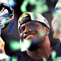 Super Bowl LX MVP, Seattle Seahawks running back Kenneth Walker III holds the Lombardi trophy after the Seahawks defeated the New England Patriots 29-13 in Super Bowl LX in Santa Clara, Calif. on Sunday, Feb. 8, 2026. (Photo by Scott Strazzante/San Francisco Chronicle via Getty Images)
