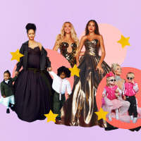 collage of rihanna, beyonce, and paris with their children
