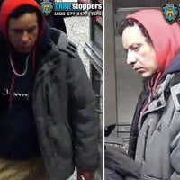 Authorities released photos of a man being sought in connection with an apparently random attack targeting two people in the New York City subway system, law enforcement sources say.