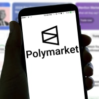 In this photo illustration, the Polymarket logo is seen.