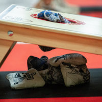 Bags fall into the "red zone" at the American Cornhole League