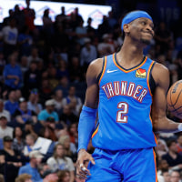 Mar 9, 2026; Oklahoma City, Oklahoma, USA; Oklahoma City Thunder guard Shai Gilgeous-Alexander (2) reacts after the Denver Nuggets score during the second quarter at Paycom Center. Mandatory Credit: Alonzo Adams-Imagn Images