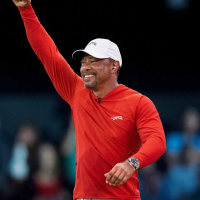 Tiger Woods of Jupiter Links GC celebrates the win over Boston Common Golf during TGL match at SoFi Center on March 17, 2026, in Palm Beach Gardens, Florida.