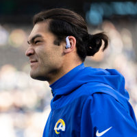 SEATTLE, WASHINGTON - JANUARY 25: Puka Nacua #12 of the Los Angeles Rams reacts prior to an NFC Championship NFL football game against the Seattle Seahawks at Lumen Field on January 25, 2026 in Seattle, Washington. (Photo by Michael Owens/Getty Images)