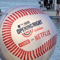 SAN FRANCISCO, CALIFORNIA - MARCH 25: Netflix branded baseball float is seen during the MLB Opening Night Game: Yankees vs. Giants, at Momo's on March 25, 2026 in San Francisco, California. (Photo by Kelly Sullivan/Getty Images for Netflix)