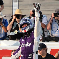 DARLINGTON, SOUTH CAROLINA - MARCH 22: Tyler Reddick, driver of the #45 Xfinity Toyota, celebrates after winning the NASCAR Cup Series Goodyear 400 at Darlington Raceway on March 22, 2026 in Darlington, South Carolina. (Photo by Jonathan Bachman/Getty Images)