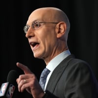 Feb 14, 2026; Los Angeles, CA, USA; NBA commissioner Adam Silver speaks at press conference during the NBA All Star game at the Intuit Dome. Mandatory Credit: Kirby Lee-Imagn Images