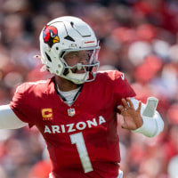 September 21, 2025; Santa Clara, California, USA; Arizona Cardinals quarterback Kyler Murray (1) during the first quarter against the San Francisco 49ers at Levi's Stadium. Mandatory Credit: Kyle Terada-Imagn Images