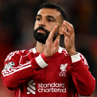 LIVERPOOL, ENGLAND - SEPTEMBER 17: (THE SUN OUT, THE SUN ON SUNDAY OUT) Mohamed Salah of Liverpool applauds fans after the UEFA Champions League 2025/26 League Phase MD1 match between Liverpool FC and Atletico de Madrid at Anfield on September 17, 2025 in Liverpool, England. (Photo by Liverpool FC/Liverpool FC via Getty Images)