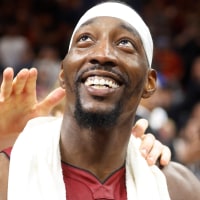 Mar 10, 2026; Miami, Florida, USA; Miami Heat center Bam Adebayo (13) reacts after becoming the NBA's second highest scorer of points in a game against the Wshington Wizards at Kaseya Center. Adebayo scored 83 points. Mandatory Credit: Rhona Wise-Imagn Images