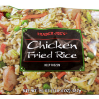 Trader Joe's Chicken Fried Rice package on a white background