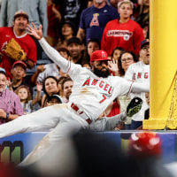 Jo Adell jumps into the crowd
