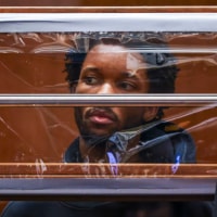 D4vd looks on from behind his defense attorney Marilyn Bednarski during his arraignment for the murder of Celeste Rivas Hernandez at Clara Shortridge Foltz Criminal Justice Center on April 20, 2026 in Los Angeles.