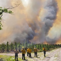Firefighters respond to the Pineland Road Fire in southeast Georgia on Wednesday, April 22, 2026.