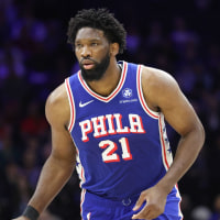 Mar 25, 2026; Philadelphia, Pennsylvania, USA; Philadelphia 76ers center Joel Embiid (21) controls the ball against the Chicago Bulls during the first quarter at Xfinity Mobile Arena. Mandatory Credit: Bill Streicher-Imagn Images