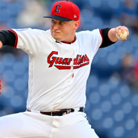 CLEVELAND, OHIO - APRIL 16: Starter Parker Messick #77 of the Cleveland Guardians pitches during the first inning against the Baltimore Orioles at Progressive Field on April 16, 2026 in Cleveland, Ohio. (Photo by Jason Miller/Getty Images)