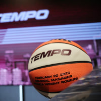 TORONTO. Ceremonial ball detail shot. Teresa Resch, President, Tempo Basketball Club introduces Monica Wright Rogers is introduced as GM, Toronto Tempo. (R.J.Johnston/Toronto Star) R.J. Johnston/Toronto Star (R.J. Johnston/Toronto Star via Getty Images)