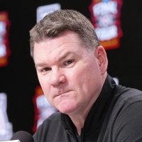 Apr 2, 2026; Indianapolis, IN, USA; Arizona head coach Tommy Lloyd during a press conference ahead of the Final Four of the men's 2026 NCAA Tournament at Lucas Oil Stadium. Mandatory Credit: Robert Deutsch-Imagn Images