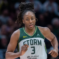 Aug 30, 2025; Seattle, Washington, USA; Seattle Storm forward Nneka Ogwumike (3) is pictured during a game against the Chicago Sky at Climate Pledge Arena. Mandatory Credit: Stephen Brashear-Imagn Images