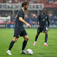 Christian Pulisic of the U.S. dribbles during a match against Portugal on March 31, 2026 in Atlanta.