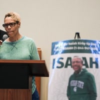 Karyn Kirby, whose son, Isaiah Kirby, was shot and killed by police in East Lansing