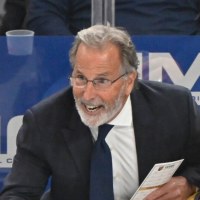 LAS VEGAS, NEVADA - MAY 12: Head coach John Tortorella of the Vegas Golden Knights reacts during the first period against the Anaheim Ducks in Game Five of the Second Round of the 2026 Stanley Cup Playoffs at T-Mobile Arena on May 12, 2026 in Las Vegas, Nevada. (Photo by David Becker/NHLI via Getty Images)