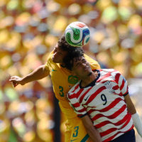 June 19, 2026; Seattle, Washington, U.S.; Ricardo Pepi of the U.S. in action with Australia's Alessandro Circati. Mandatory Credit: Blake Dahlin-Imagn Images