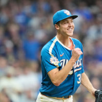 MILWAUKEE, WISCONSIN - JUNE 12: Jacob Misiorowski #32 of the Milwaukee Brewers reacts after the third out in the eighth inning against the Philadelphia Phillies at American Family Field on June 12, 2026 in Milwaukee, Wisconsin. (Photo by John Fisher/Getty Images)