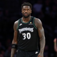 MINNEAPOLIS, MINNESOTA - MAY 15: Julius Randle #30 of the Minnesota Timberwolves looks on against the San Antonio Spurs in the second quarter in Game Six of the Second Round of the NBA Western Conference Playoffs at Target Center on May 15, 2026 in Minneapolis, Minnesota. NOTE TO USER: User expressly acknowledges and agrees that, by downloading and or using this photograph, User is consenting to the terms and conditions of the Getty Images License Agreement. (Photo by David Berding/Getty Images)