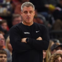 Jan 29, 2025; Phoenix, Arizona, USA; Minnesota Timberwolves assistant coach Micah Nori against the Phoenix Suns at Footprint Center. Mandatory Credit: Mark J. Rebilas-Imagn Images