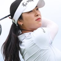 Jun 26, 2026; Chaska, Minnesota, USA; Ina Yoon hits her tee shot on the third hole during the second round of the KPMG Women's PGA Championship golf tournament. Mandatory Credit: Matt Krohn-Imagn Images