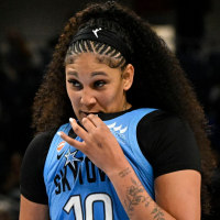 Jun 26, 2026; Chicago, Illinois, USA; Chicago Sky center Kamilla Cardoso (10) after scoring against the Portland Fire during the second half at Wintrust Arena. Mandatory Credit: Matt Marton-Imagn Images