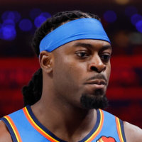 May 18, 2026; Oklahoma City, Oklahoma, USA; Oklahoma City Thunder forward Luguentz Dort (5) celebrates in the third quarter against the San Antonio Spurs during game one of the western conference finals for the 2026 NBA playoffs at Paycom Center. Mandatory Credit: Alonzo Adams-Imagn Images