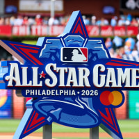 PHILADELPHIA, PENNSYLVANIA - JULY 18: Signage for the 2026 MLB All Star game is shown on the field before the game between the Philadelphia Phillies and the Los Angeles Angels at Citizens Bank Park on July 18, 2025 in Philadelphia, Pennsylvania. The 2026 MLB All Star Game will be hosted in Philadelphia. (Photo by Isaiah Vazquez/Getty Images)