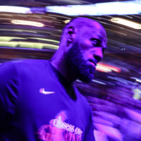Los Angeles, CA - May 11:Los Angeles Lakers forward LeBron James (23) takes the court to play the Oklahoma City Thunder in game four of the second round of the NBA playoffs in Los Angeles, CA on Monday, May 11, 2026.(Robert Gauthier/Los Angeles Times via Getty Images)