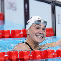 NANTERRE, FRANCE - SEPTEMBER 05: Alexandra Truwit of Team United States reacts after winning during the Women's 400m Freestyle - S10 Heat 1 on day eight of the Paris 2024 Summer Paralympic Games at Paris La Defense Arena on September 05, 2024 in Nanterre, France. (Photo by Fiona Goodall/Getty Images for PNZ)