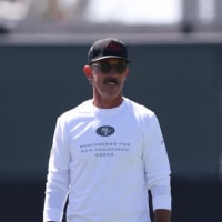 Aug 3, 2026; San Francisco, CA, USA; San Francisco 49ers head coach Kyle Shanahan during training camp at Levi's Stadium. Mandatory Credit: Sergio Estrada-Imagn Images